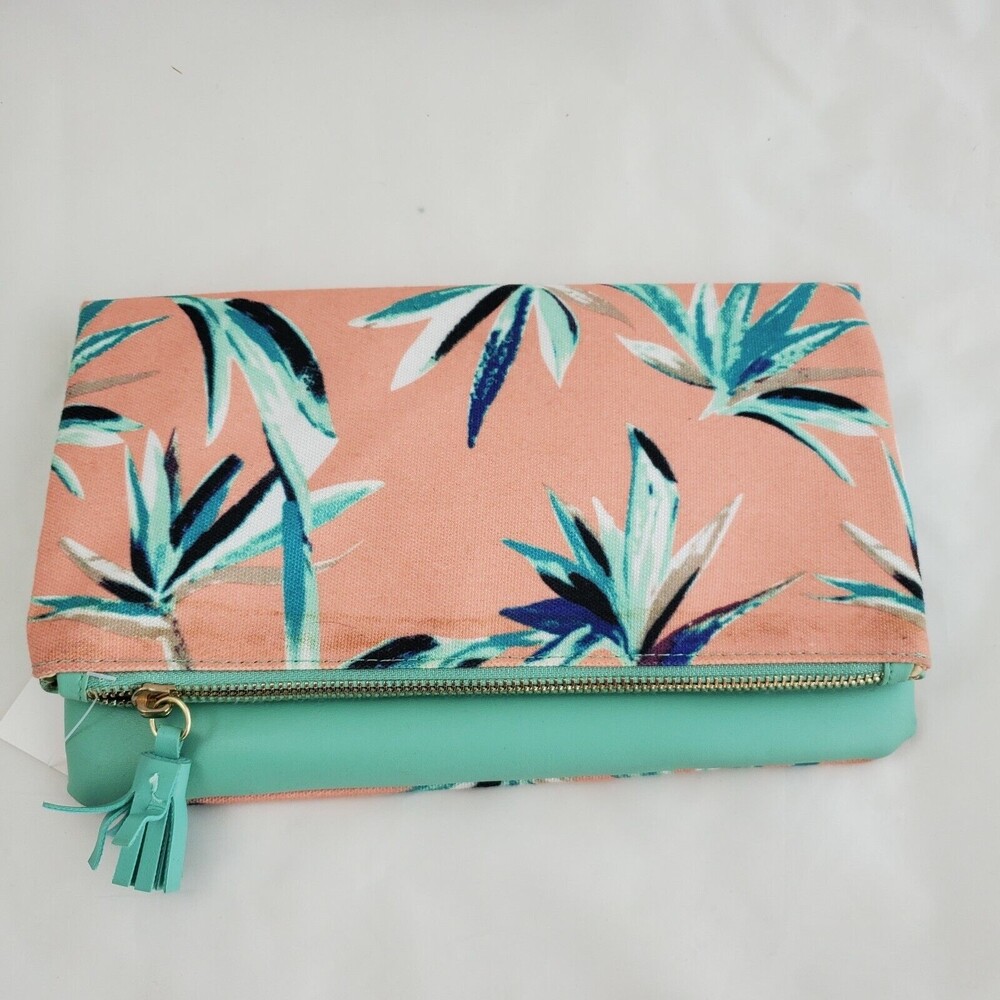 Rachel Pally Envelope Clutch Bag Tropical Floral Fold Over Green Summer Island